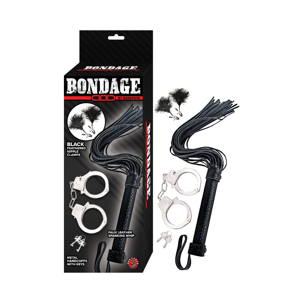 Nasstoys - Bondage by Nasstoys Whip, Feather and Cuffs Black - Bondage & Fetish Toys