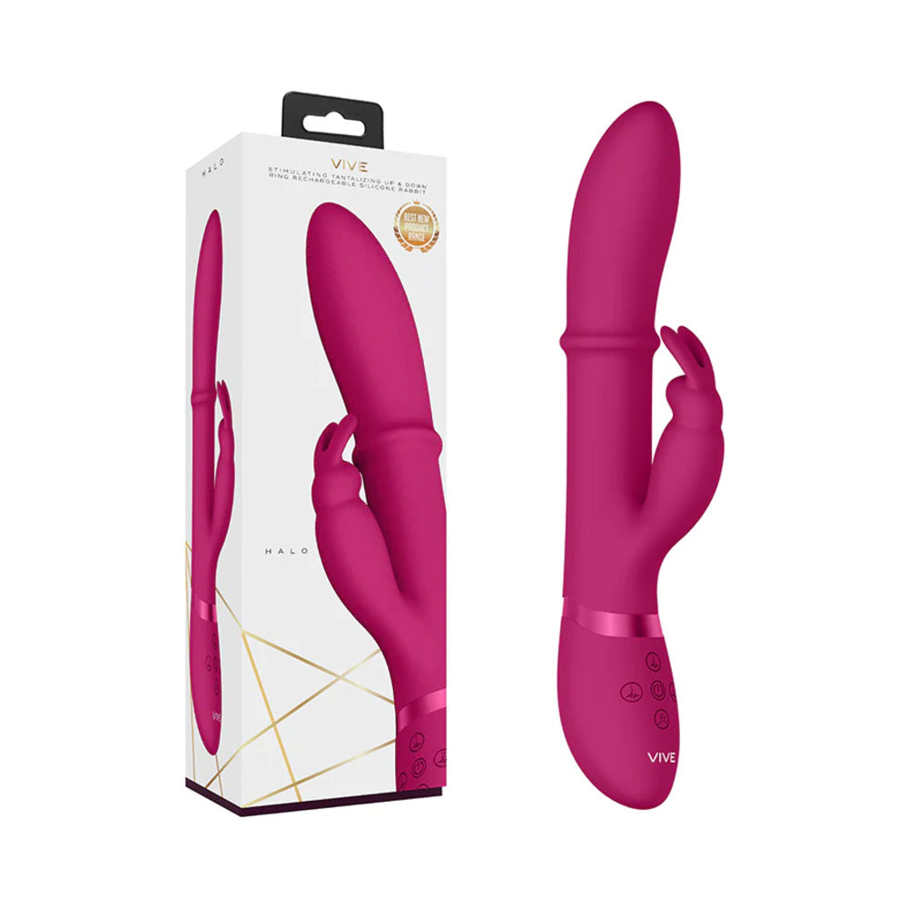 Shots - VIVE HALO Rechargeable Stimulating Ring Silicone Rabbit Vibrator Pink - Vibrators - Silicone