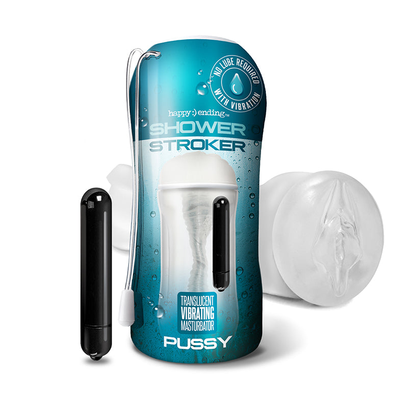 Global Novelties - Happy Ending Self-Lubricating, Vibrating Shower Stroker - Pussy - Vibrators - TPE/TPR/Elastomers