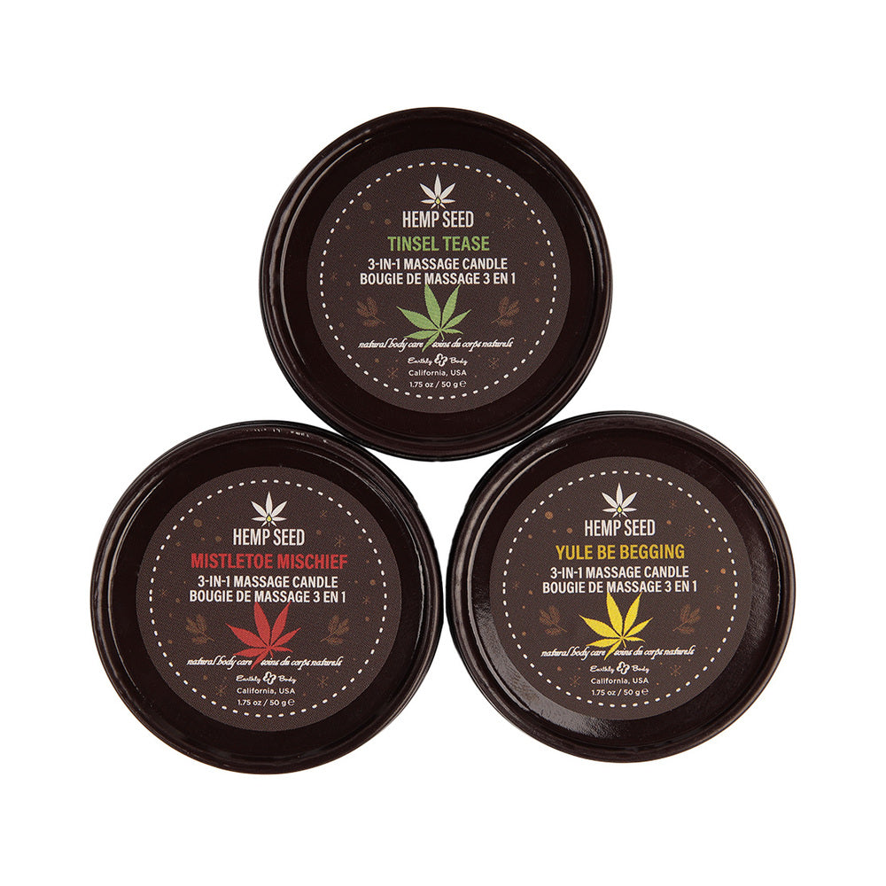 Earthly Body - Earthly Body Hemp Seed 3-in-1 Massage Candle Holiday Trio: Mistletoe Mischief, Tinsel Tease, Yule Be Begging - Lubricants, Creams & Glides