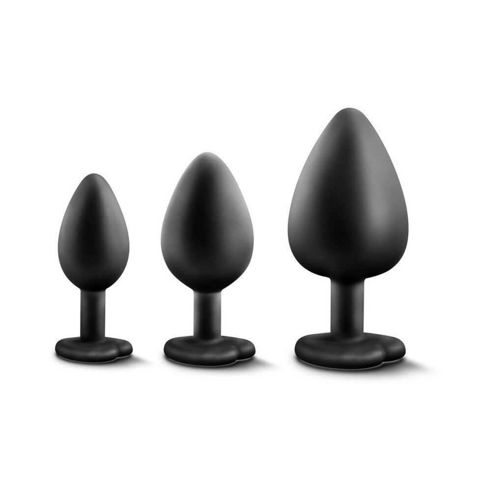 Blush - Luxe 3-Piece Bling Plug Training Kit with Rainbow Gem Base Black - Anal Toys & Stimulators - Silicone