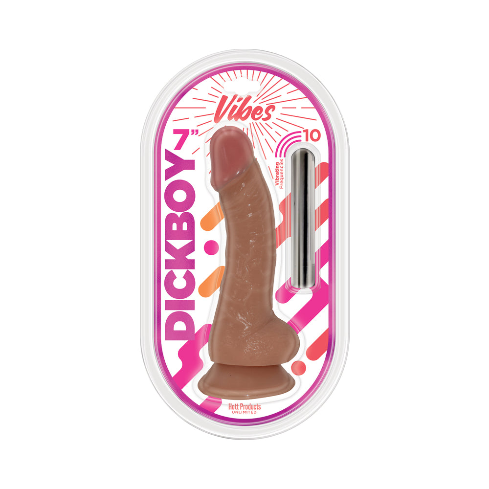 Hott Products - Dickboy Vibes 7 in. Dildo with Rechargeable Bullet Caramel - Dildos - TPE/TPR/Elastomers