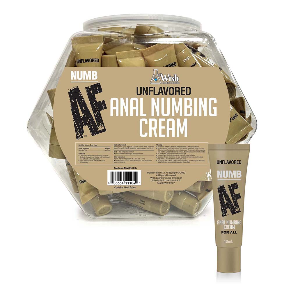 Little Genie - Numb AF Unflavored Anal Numbing Cream 65-Piece Fishbowl Display - Supplements & Enhancers - Cream