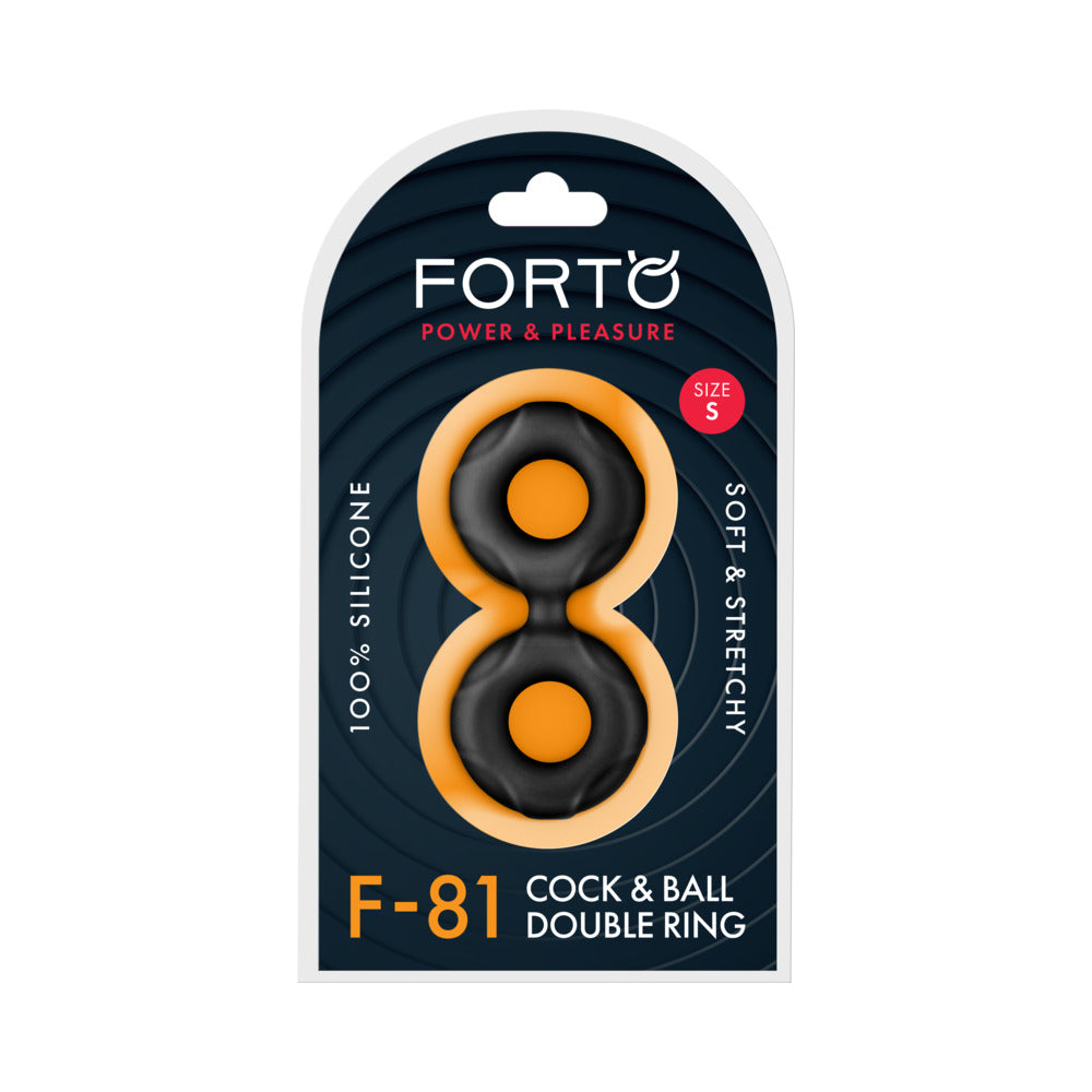 Forto - Forto F-81 Liquid Silicone Cock & Ball Double Ring Small Black - Cockrings - Silicone