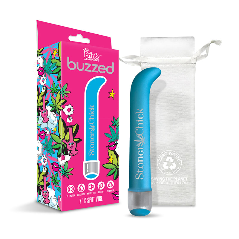 Global Novelties - Prints Charming Buzzed 7" G-Spot Vibe - Stoner Chick - Blue - Vibrators - ABS