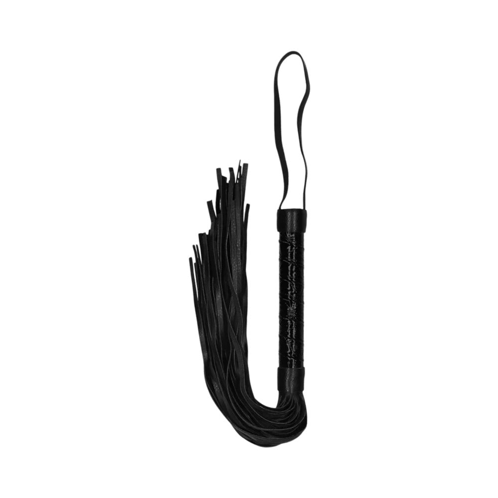 Shots - Ouch! Luxury Diamond-Patterned Whip Flogger Black - Bondage & Fetish Toys - Faux Leather/Vegan Leather