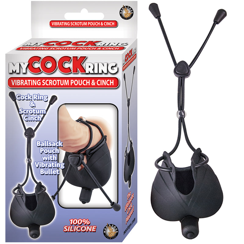 Nasstoys - My Cock Ring Vibrating Scrotum Pouch & Cinch With Bullet Silicone Waterproof Black - Anal Toys & Stimulators - Silicone