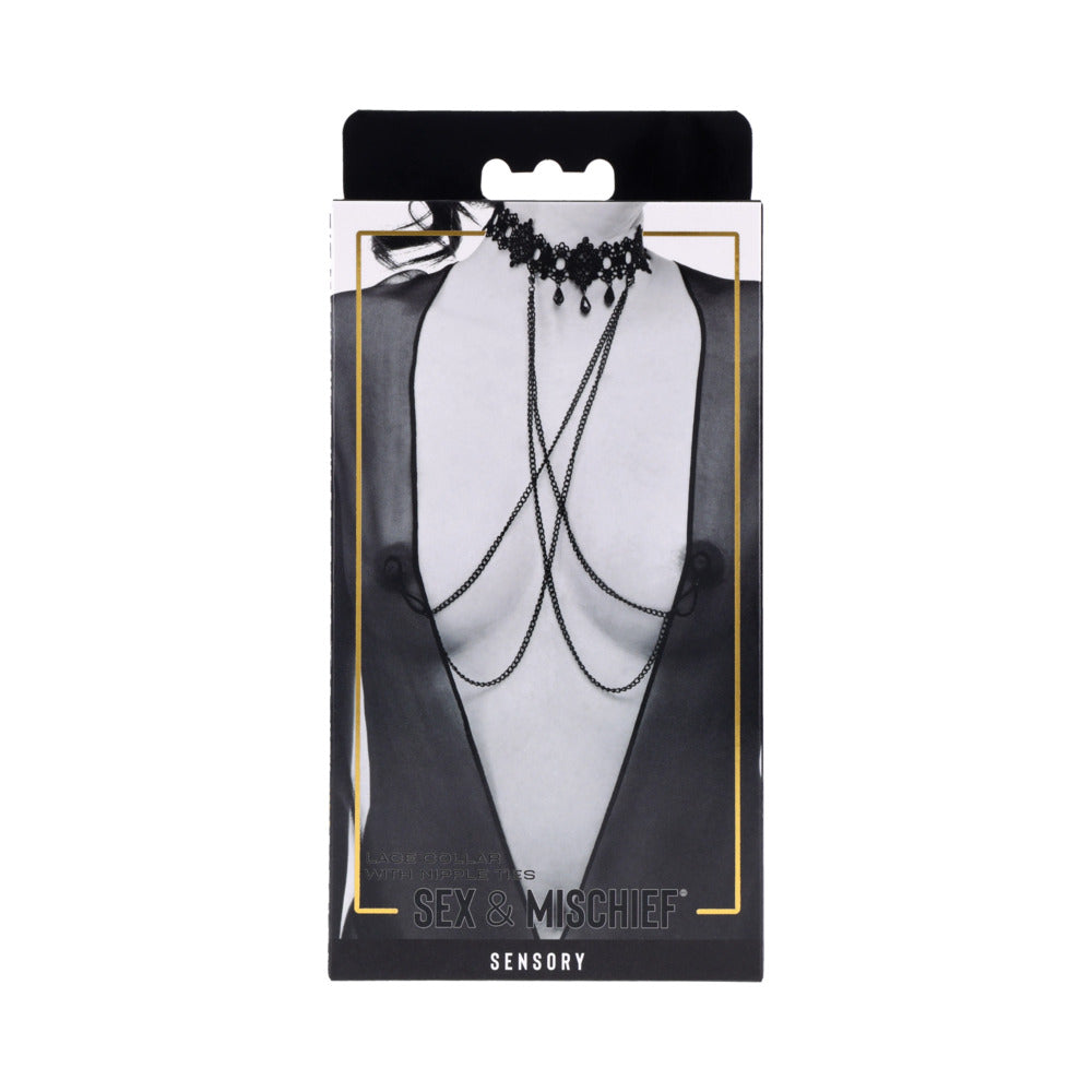 Sportsheets - Sportsheets Sex & Mischief Lace Collar with Nipple Ties - Bondage & Fetish Toys