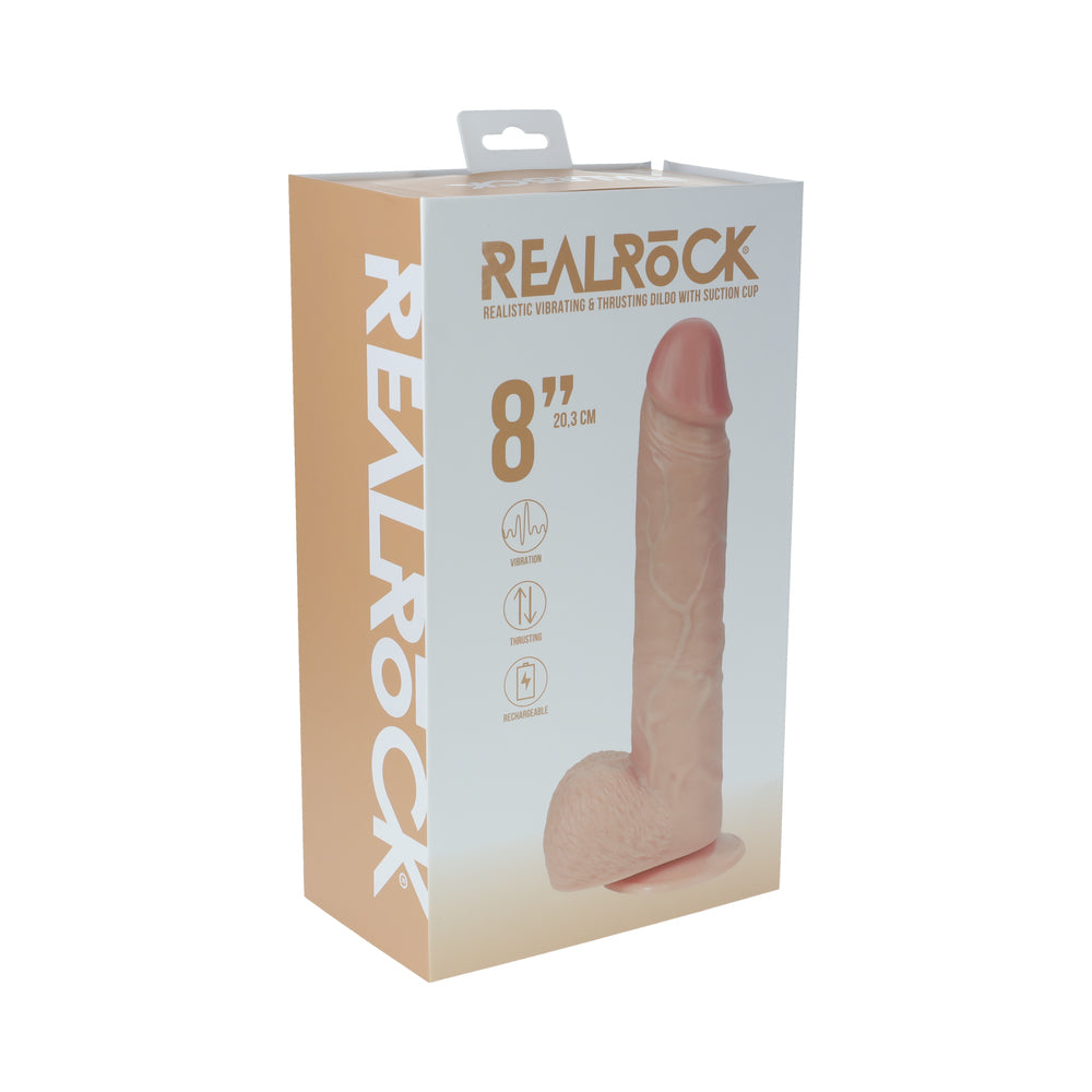 Shots - RealRock 8 in. Vibrating and Thrusting Cock with Balls Regular Straight Beige - Dildos - PVC