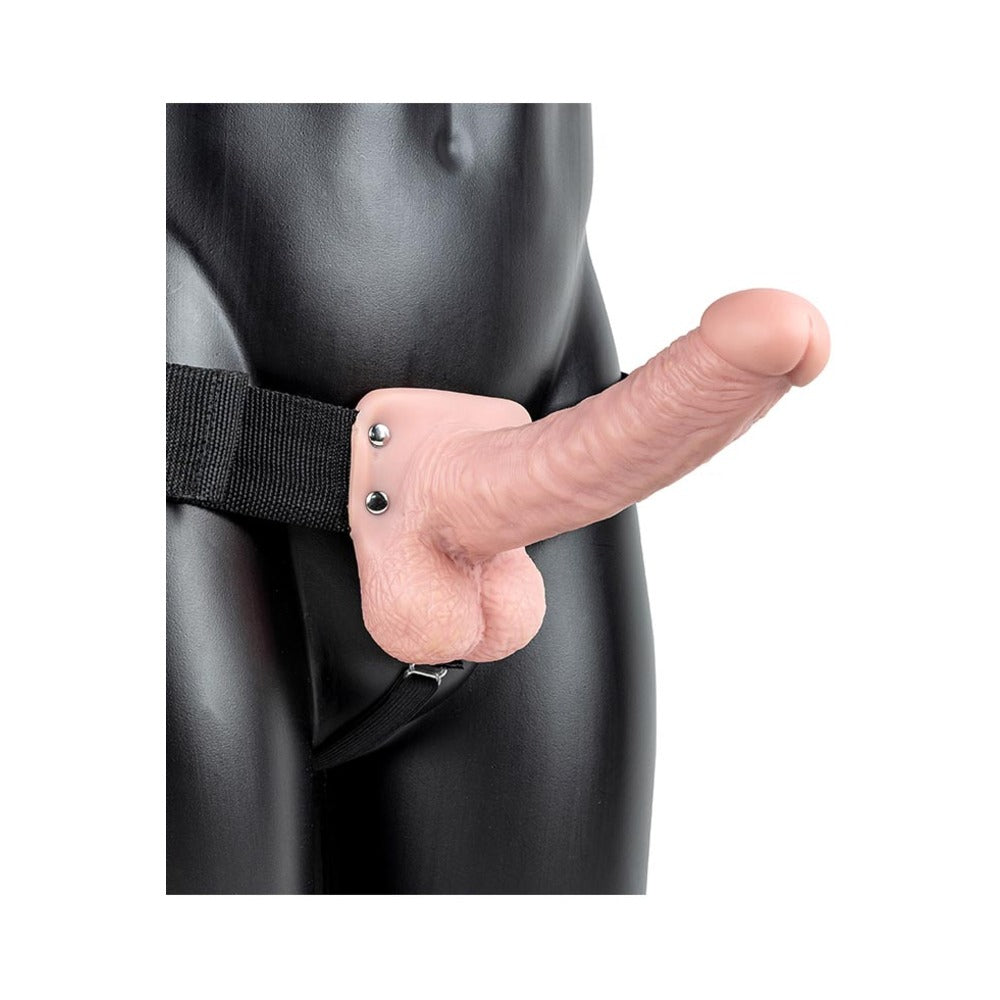 Shots - RealRock Realistic 7 in. Hollow Strap-On With Balls Beige - Harnesses & Strap-Ons - PVC