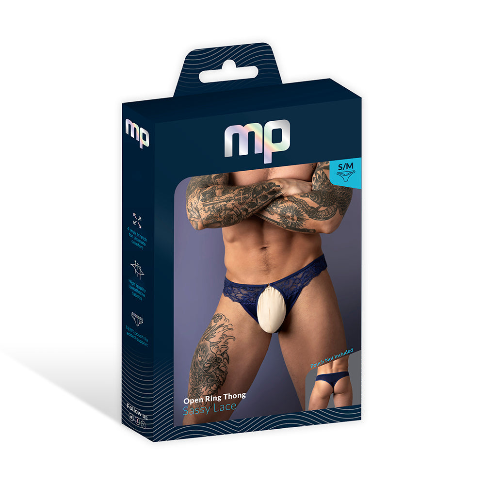 Male Power - Male Power Sassy Lace Open Ring Thong Navy S/M - General