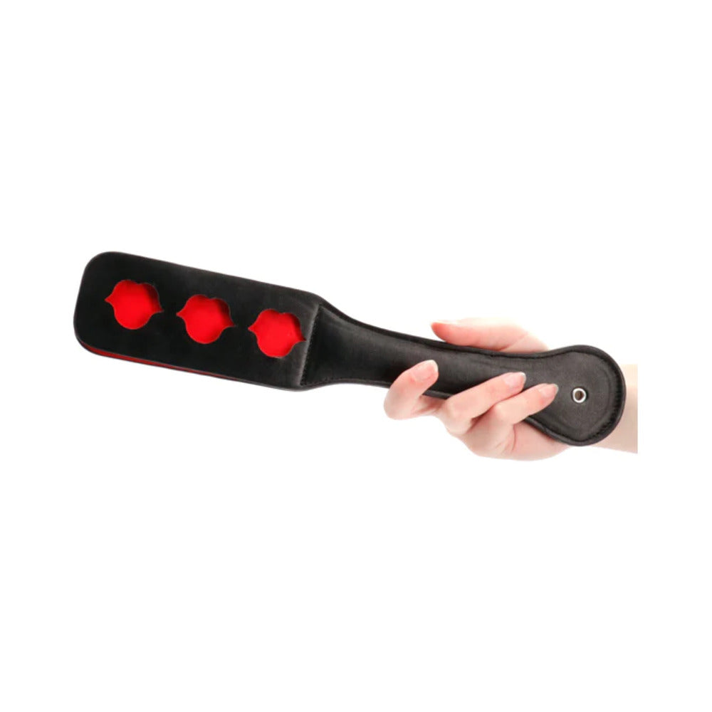 Shots - Ouch! Lip Pattern Paddle Black - Bondage & Fetish Toys - Faux Leather/Vegan Leather