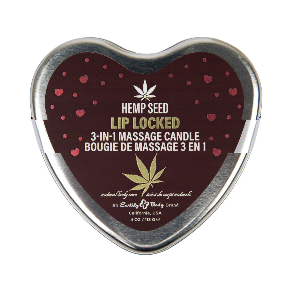 Earthly Body - Earthly Body Hemp Seed 3-in-1 Valentine Heart Massage Candle Lip Locked 4.7 oz. - Lubricants, Creams & Glides