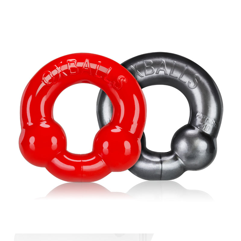 Oxballs - OxBalls 2-Pack Cockring, Steel & Red - Cockrings - TPE/TPR/Elastomers