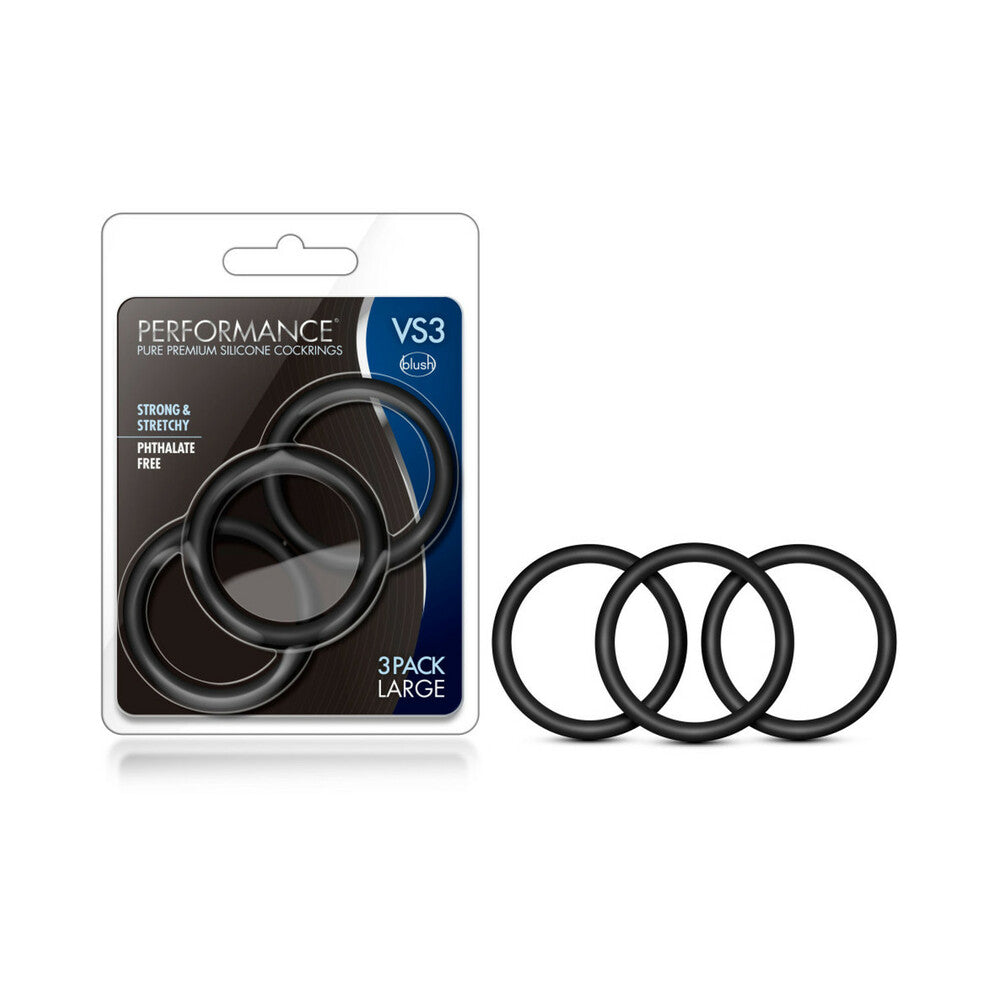 Blush - Performance VS3 Pure Premium Silicone Cockrings 3-Pack Large Black - Cockrings - Silicone