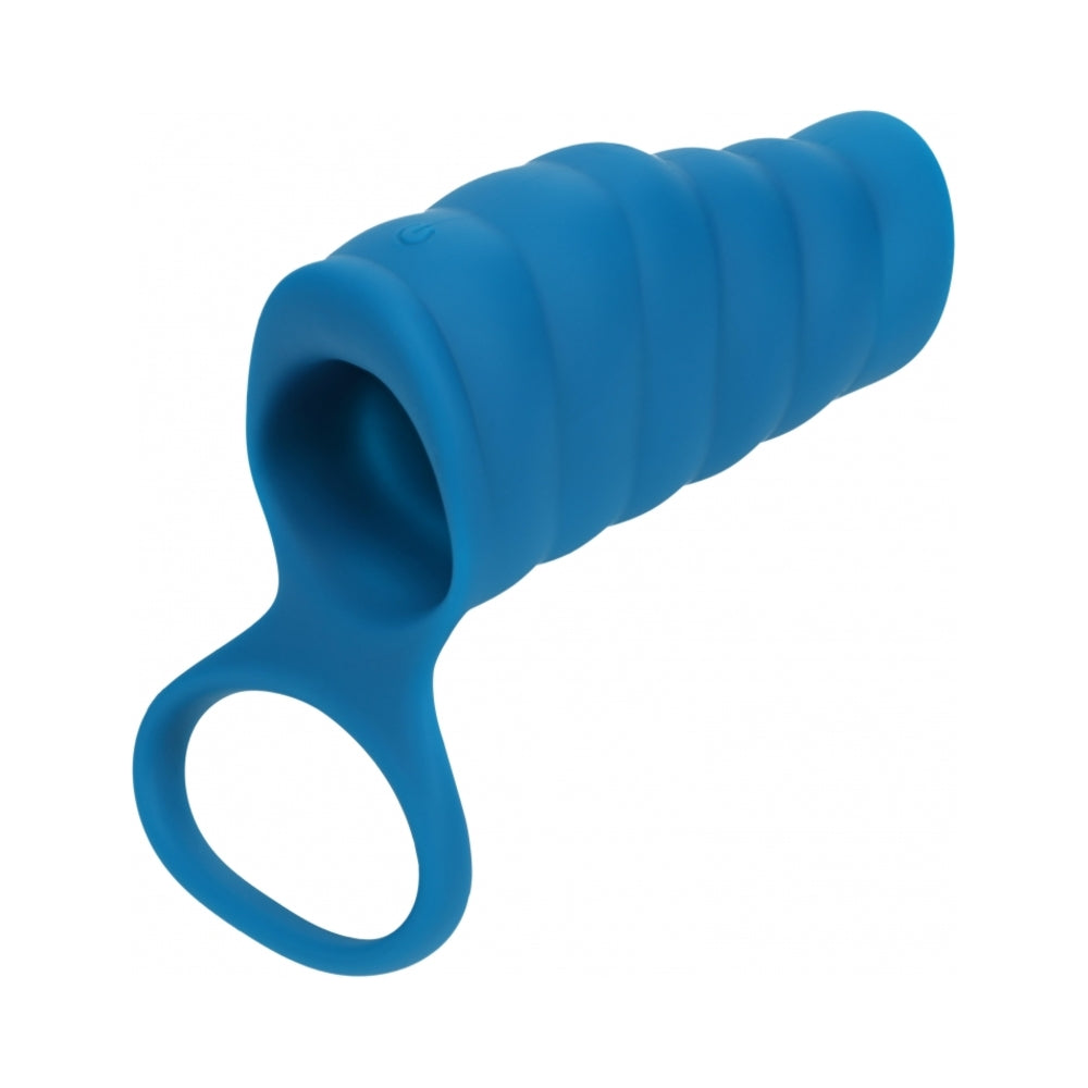 Shots - LEVELZ Vibrating Ribbed Silicone Cock Sleeve & Ball Ring Teal - Penis Extension & Sleeves
