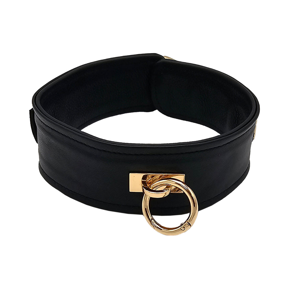Rouge Garments - Rouge Leather Plain Collar Black with Gold Accessories - Bondage & Fetish Toys - Leather