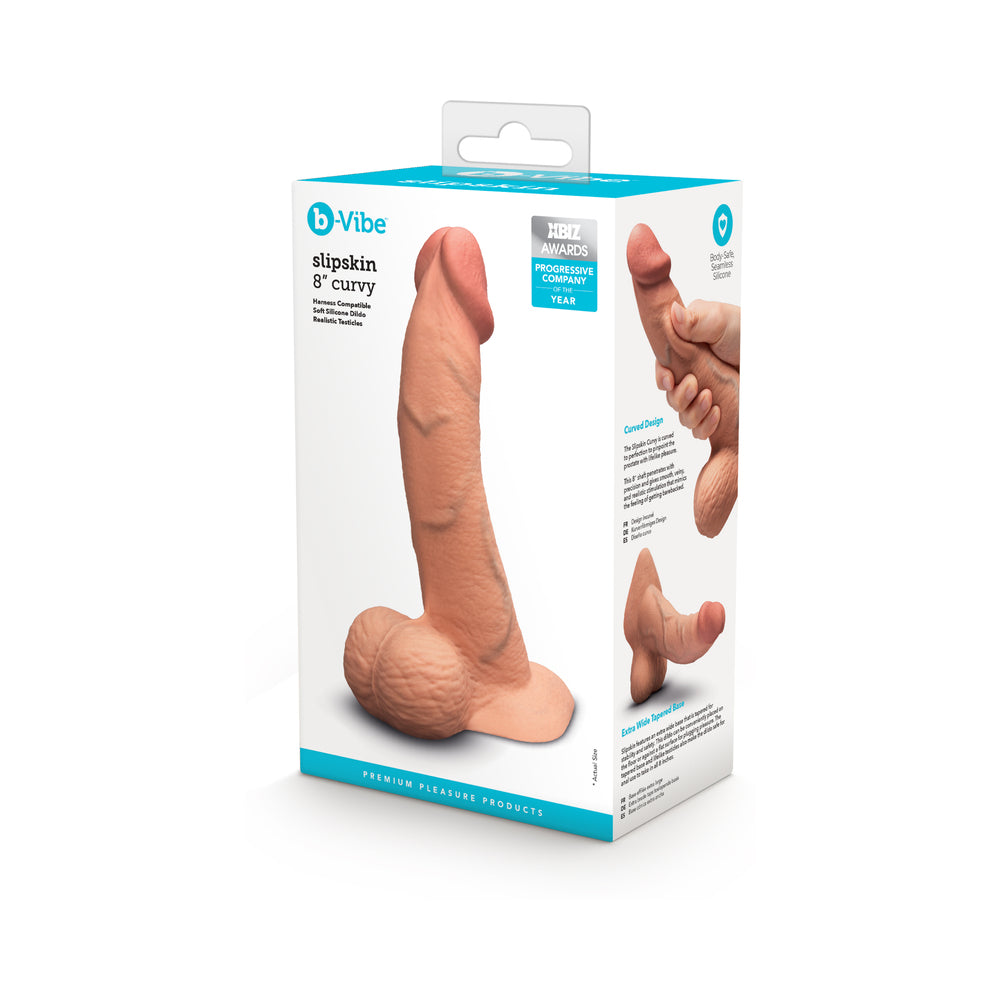 b-Vibe - b-Vibe Slipskin Realistic Silicone Dildo 8 in. Curved Mocha - Dildos - Silicone