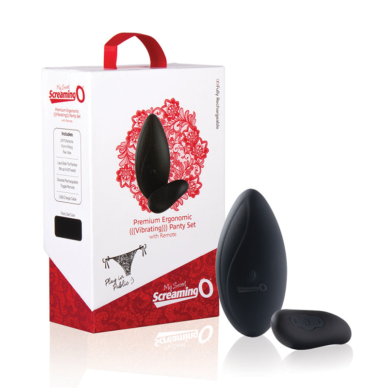 Screaming O - Screaming O Premium Ergonomic Remote Panty Set Black - Vibrators - Lace