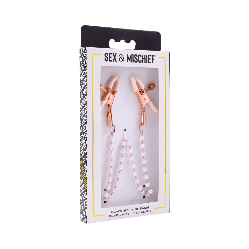Sportsheets - Sportsheets Sex & Mischief Peaches ''n CreaMe Pearl Nipple Clamps - Bondage & Fetish Toys - ABS