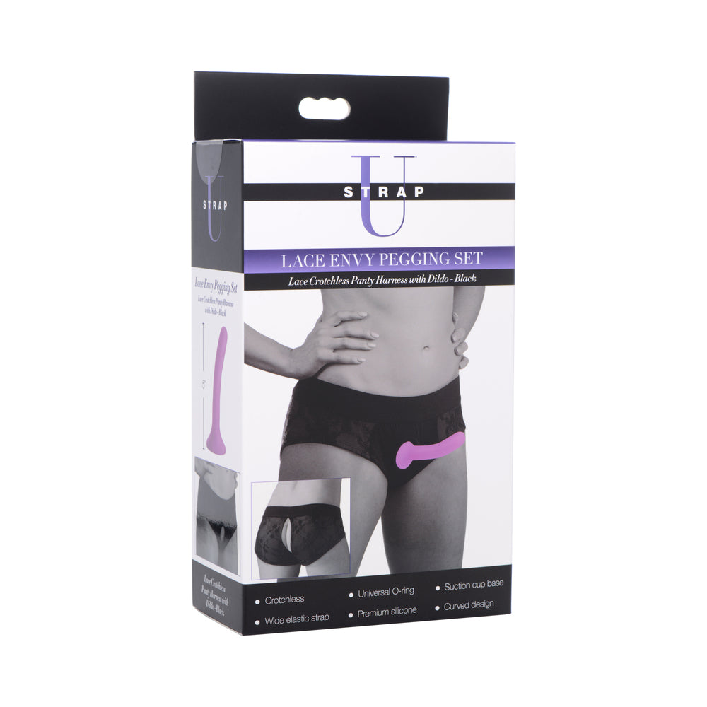 XR Brands - Strap U Lace Envy Pegging Set Black/Black - Harnesses & Strap-Ons - Spandex