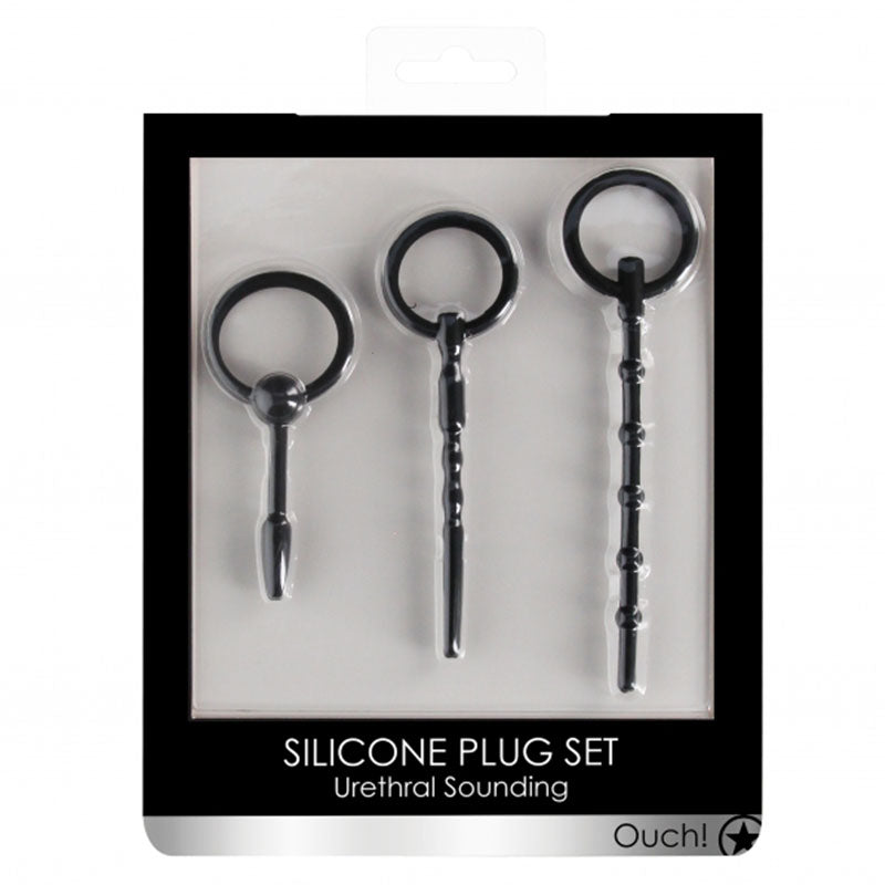 Shots - Ouch! Urethral Sounding 3-Piece Silicone Plug Set Black - General - Silicone