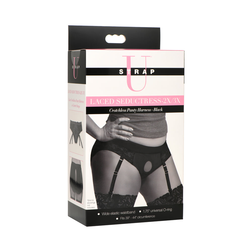 XR Brands - Strap U Laced Seductress Lace Crotchless Panty Harness & Garter Straps 2XL/3XL - Harnesses & Strap-Ons - Nylon