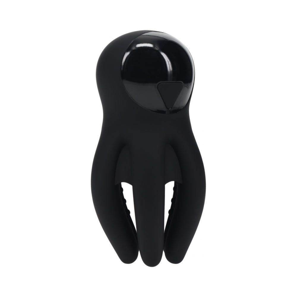 Shots - LEVELZ Digital Vibrating Silicone Penis Head Stimulator with Tentacles Black - Masturbation Aids for Males
