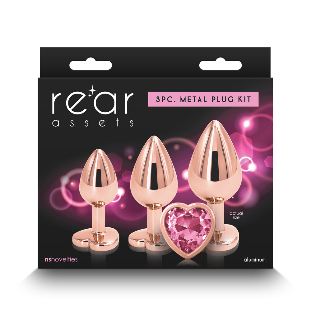 NS Novelties - Rear Assets 3-Piece Metal Plug Kit Rose Gold/Pink Heart - Anal Toys & Stimulators - Metal