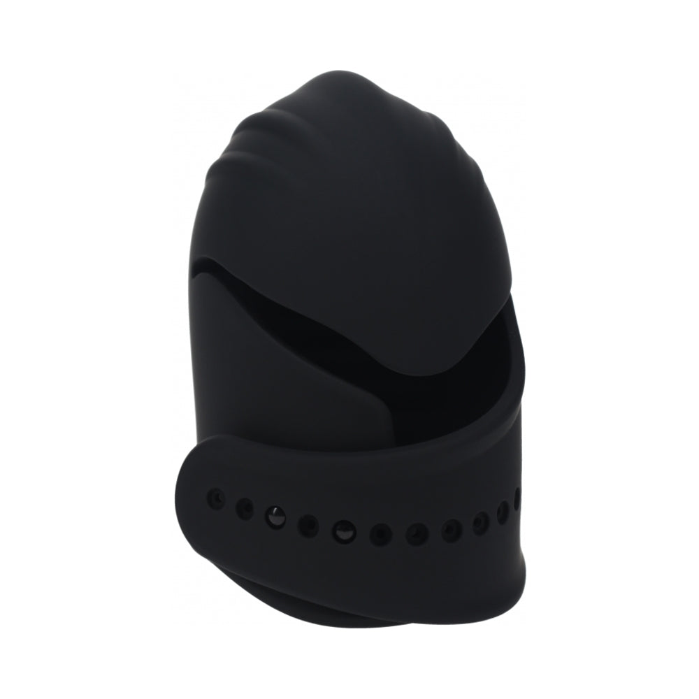 Shots - LEVELZ Adjustable Vibrating Silicone Penis Head Stimulator Black - Masturbation Aids for Males