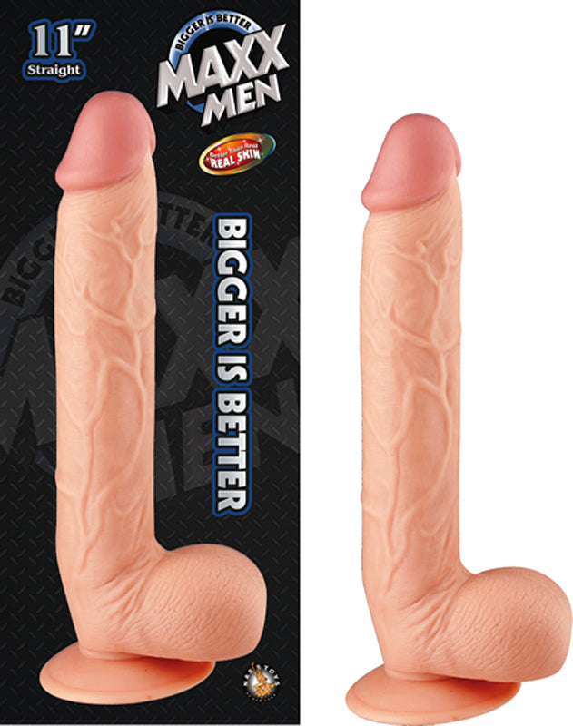 Nasstoys - Maxx Men 11in. Real Skin Straight Dong With Balls & Suction Cup (Ivory) - Dildos - PVC