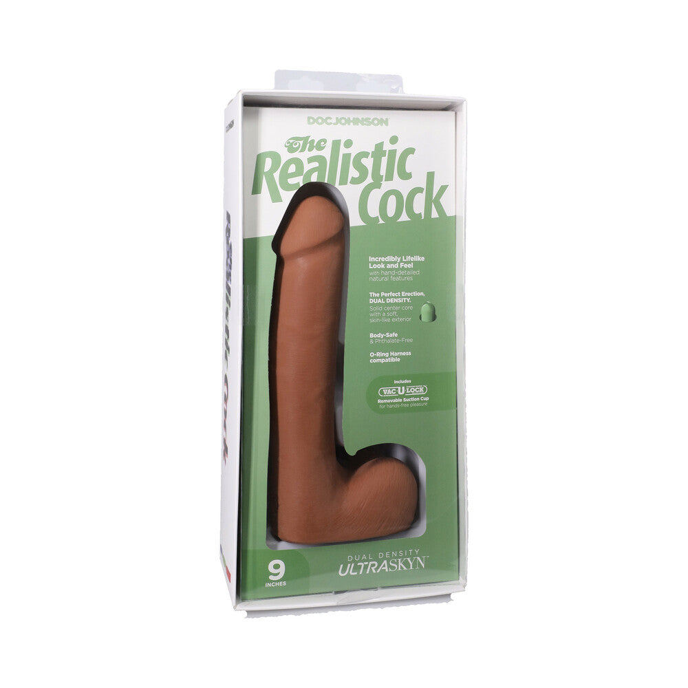 Doc Johnson - The Realistic Cock 9 in. ULTRASKYN Vac-U-Lock Dildo with Balls Caramel - Dildos - TPE/TPR/Elastomers