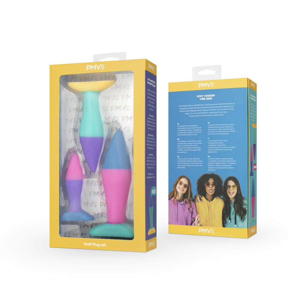 EDC Wholesale - PMV20 Koda 3-Piece Butt Plug Set Multicolor - Anal Toys & Stimulators - Silicone