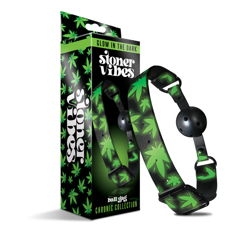 Global Novelties - Stoner Vibes Chronic Collection Glow in the Dark Breathable Ball Gag - Bondage & Fetish Toys - Faux Leather/Vegan Leather