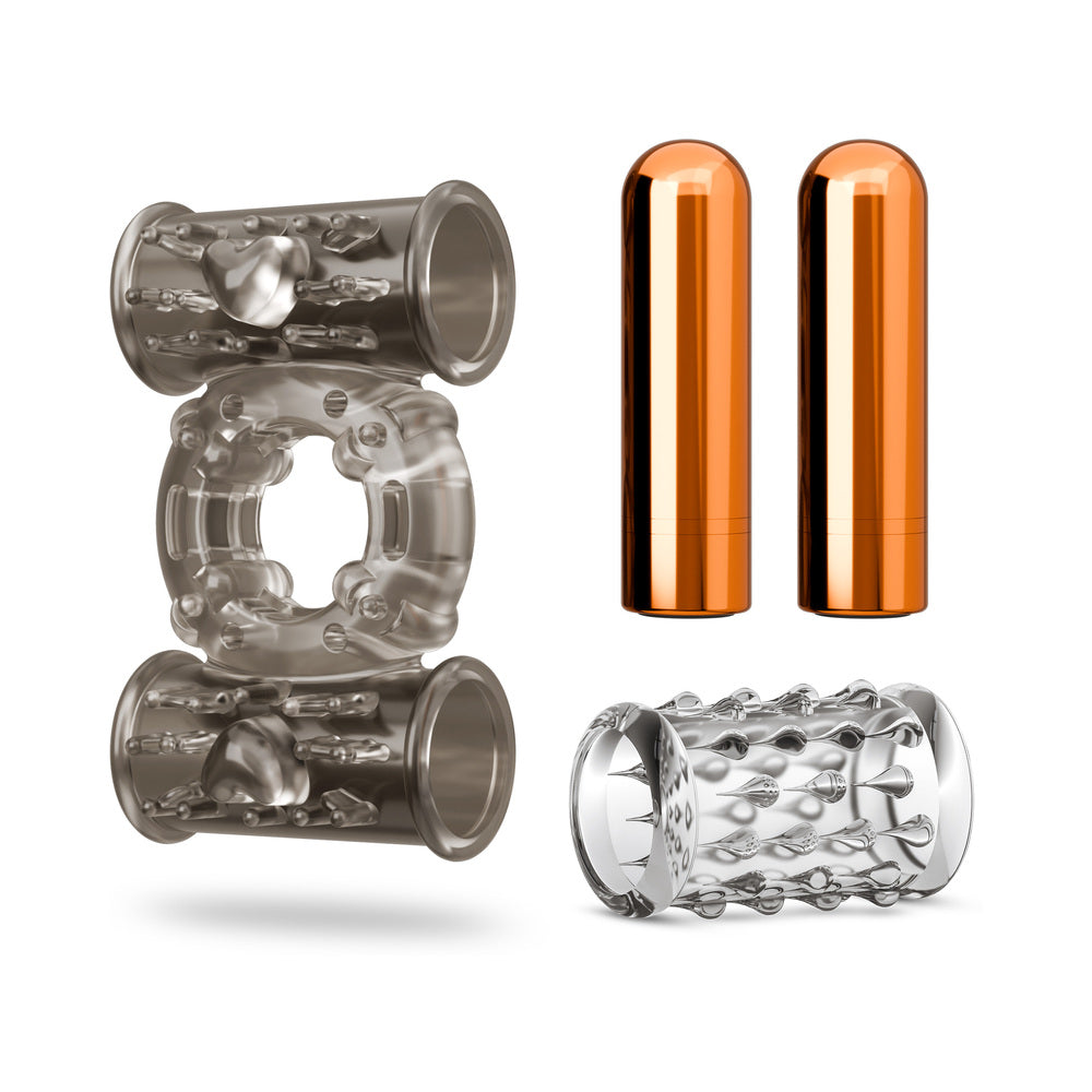 Blush - Stay Hard Vibrating Cock Ring Set with Sleeve and 2 Bullets - Cockrings
