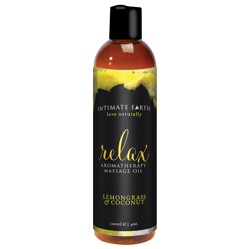 Intimate Earth - Intimate Earth Relax Aromatherapy Massage Oil Lemongrass & Coconut 4 oz. - Lubricants, Creams & Glides - Liquid