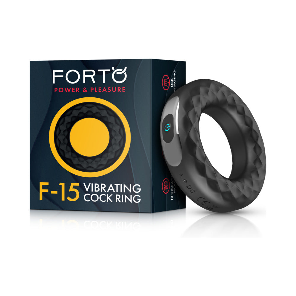 Forto - Forto F-15 Rechargeable Silicone Vibrating Cockring Black - Cockrings - Silicone