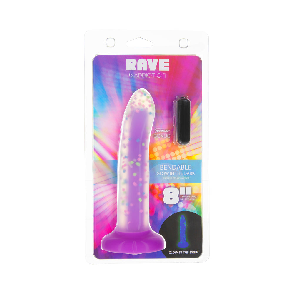 BMS - Addiction Rave 8 in. Bendable Glow-in-the-Dark Silicone Dildo Purple Confetti - Dildos - Silicone