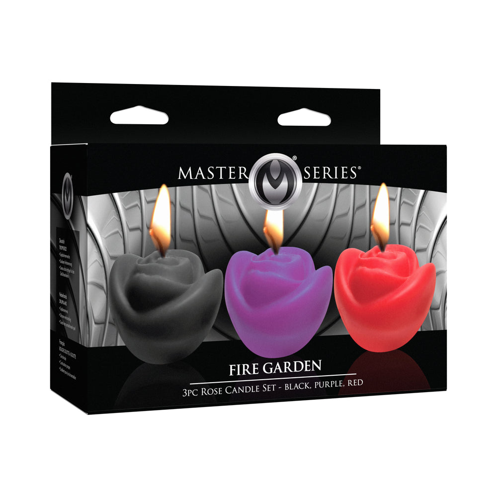 XR Brands - Master Series Fire Garden 3-Piece Rose Candle Set Black/Purple/Red - General - Wax