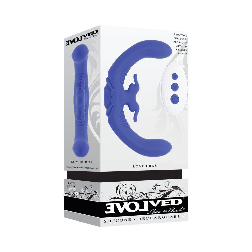 Evolved - Evolved Lovebirds Rechargeable Silicone Remote-Controlled Dual-Ended Vibrator Blue - Vibrators - Silicone