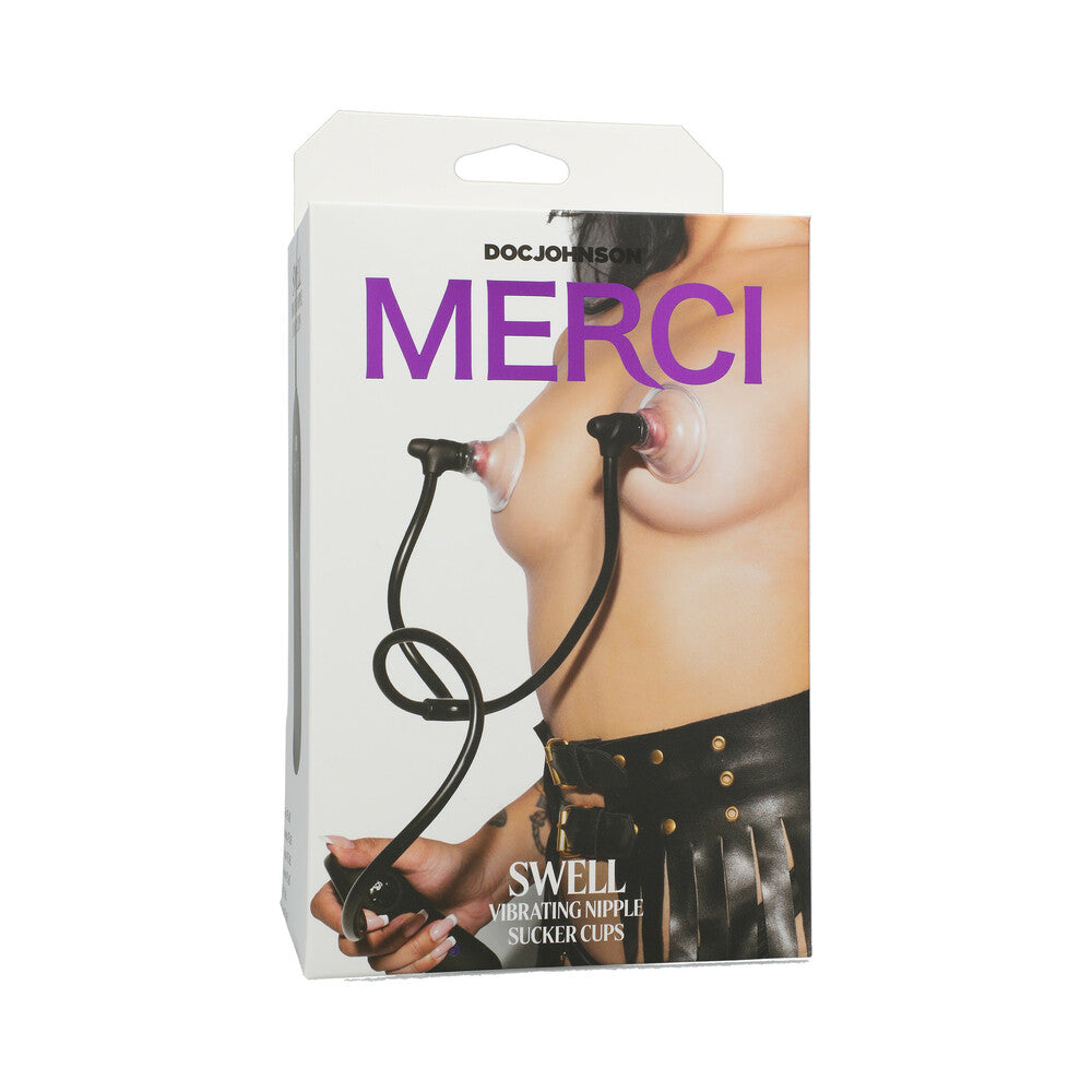 Doc Johnson - Merci Swell Auto Vibrating Nipple Sucker Cups Black - Bondage & Fetish Toys - TPE/TPR/Elastomers