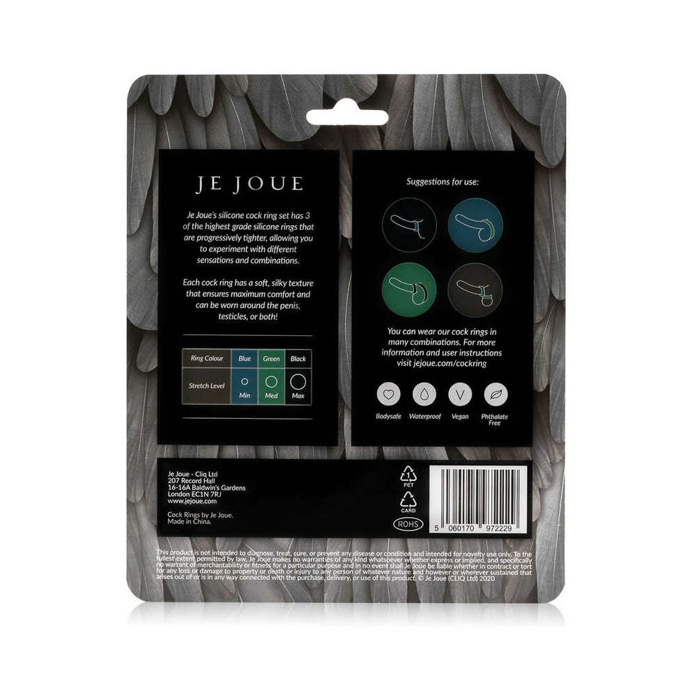 Je Joue - Je Joue Silicone Cock Ring 3-Piece Set Black/Green/Blue - Cockrings - Silicone