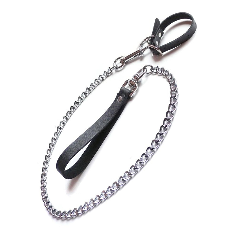 Stockroom - Kinklab Buckling Cock Ring and Chain Leash Set - Cockrings - Leather