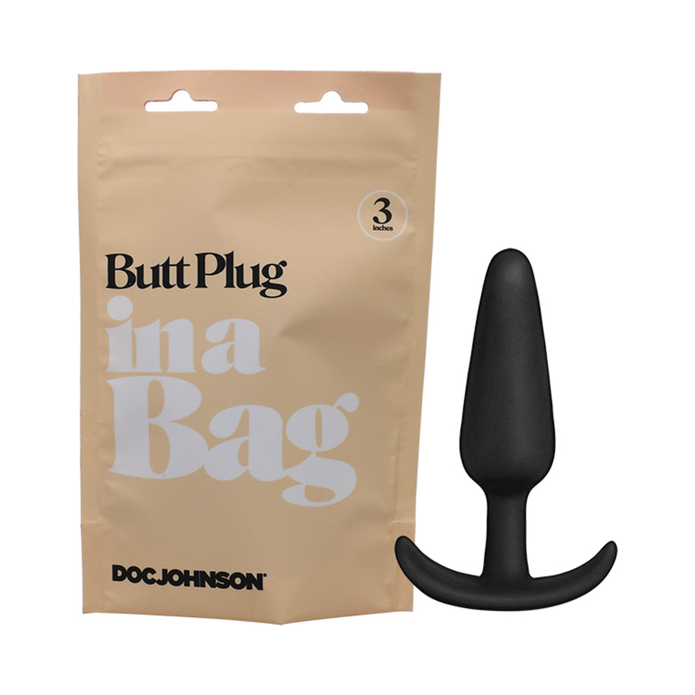 Doc Johnson - Doc Johnson Butt Plug In A Bag 3 in. Silicone Black - Anal Toys & Stimulators - Silicone