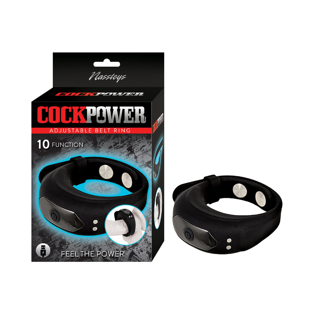 Nasstoys - Cockpower Adjustable Belt Ring Black - Cockrings - Silicone