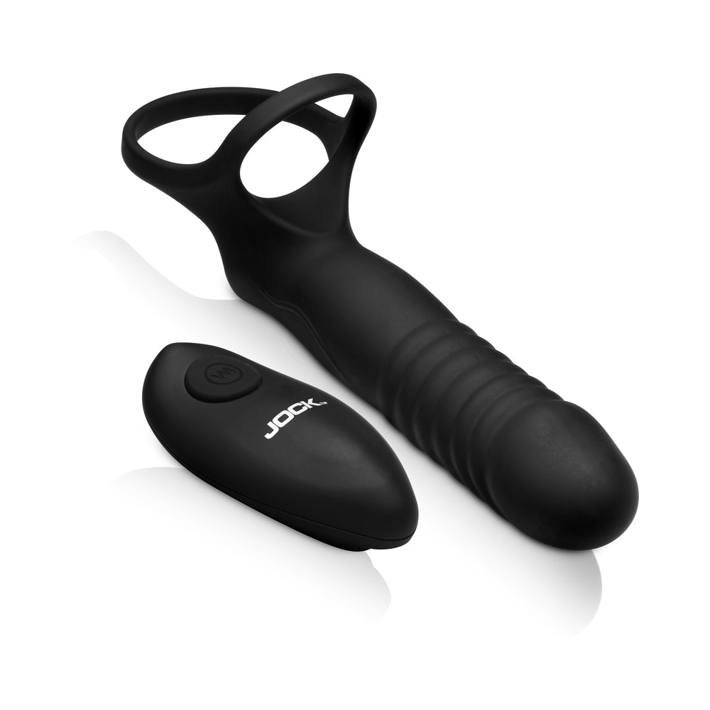 Curve Novelties - JOCK Enhancers Double Thrust Thrusting & Vibrating Double Penetration C-Ring w/ Remote - Couples - Silicone