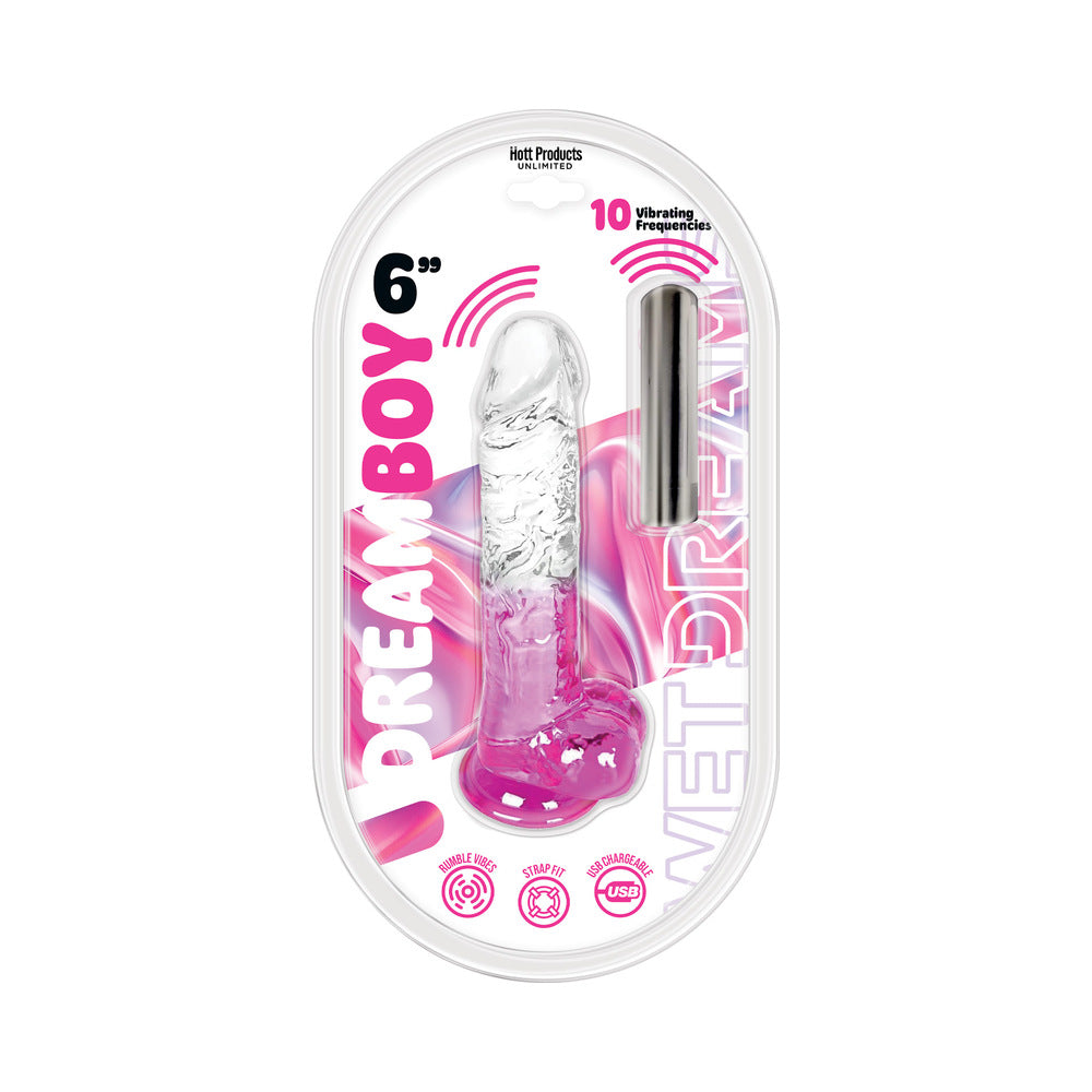 Hott Products - Wet Dreams Dream Boy 6 in. Jelly Dildo & Rechargeable Bullet Clear/Magenta Gradient - Dildos