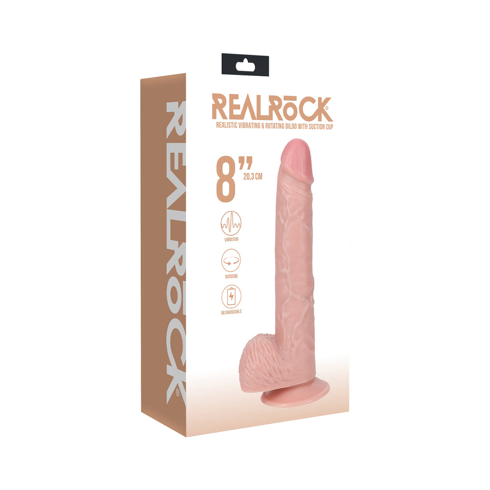 Shots - RealRock 8 in. Vibrating and Rotating Cock with Balls Regular Straight Beige - Dildos - PVC