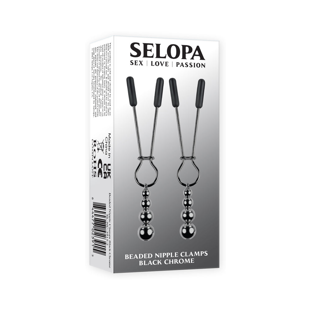 Selopa - Selopa Beaded Nipple Clamps Stainless Steel Black Chrome - Bondage & Fetish Toys - Metal