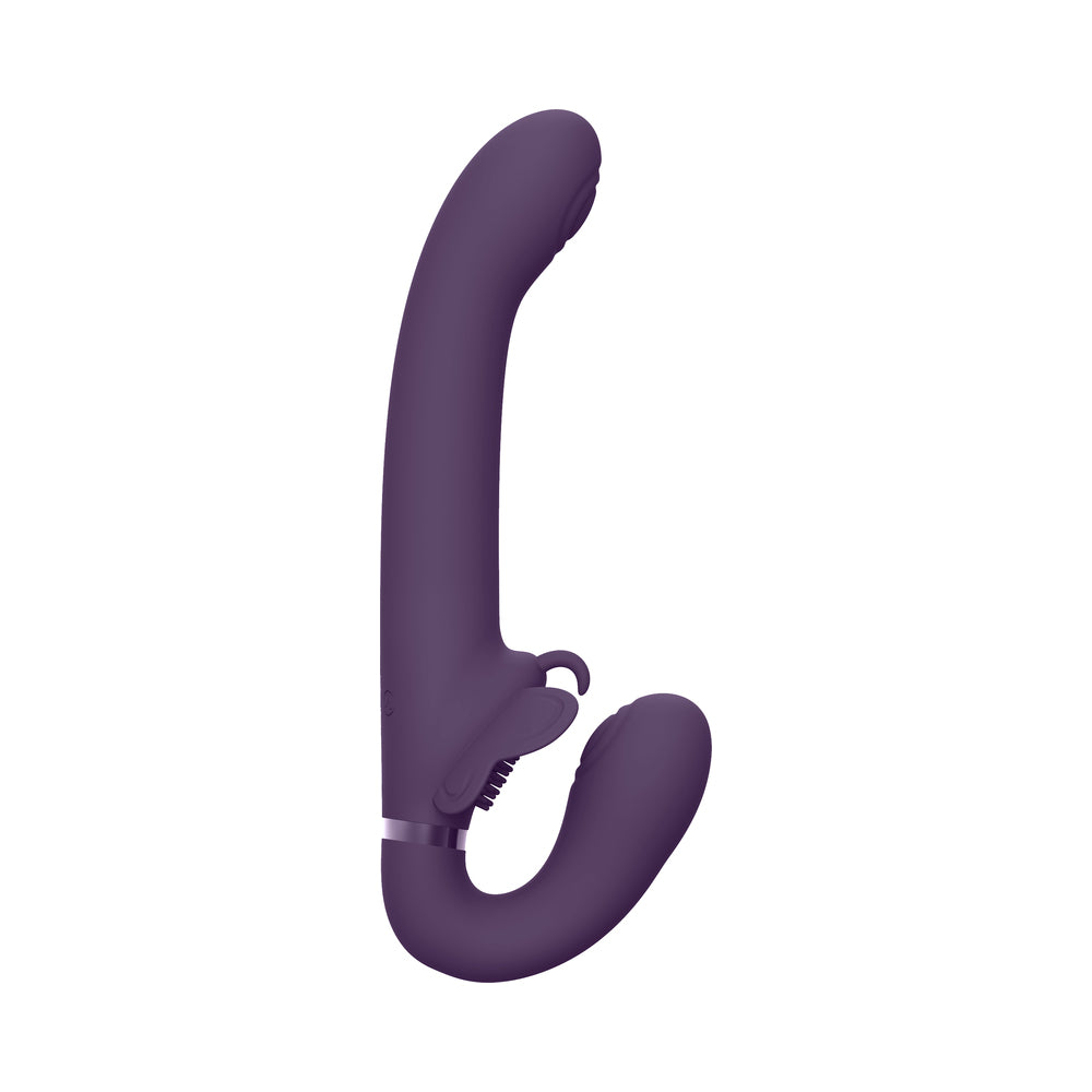 Shots - VIVE SATU Rechargeable Triple Motor Pulse-Wave Vibrating Silicone Strapless Strap-On Purple - Vibrators - Silicone